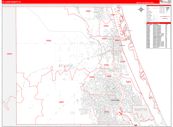 St. Lucie County, FL Zip Code Wall Map
